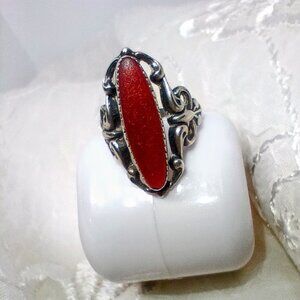 BEAU 925 STERLING SILVER AND RED CARNELIAN RING SIZE 6